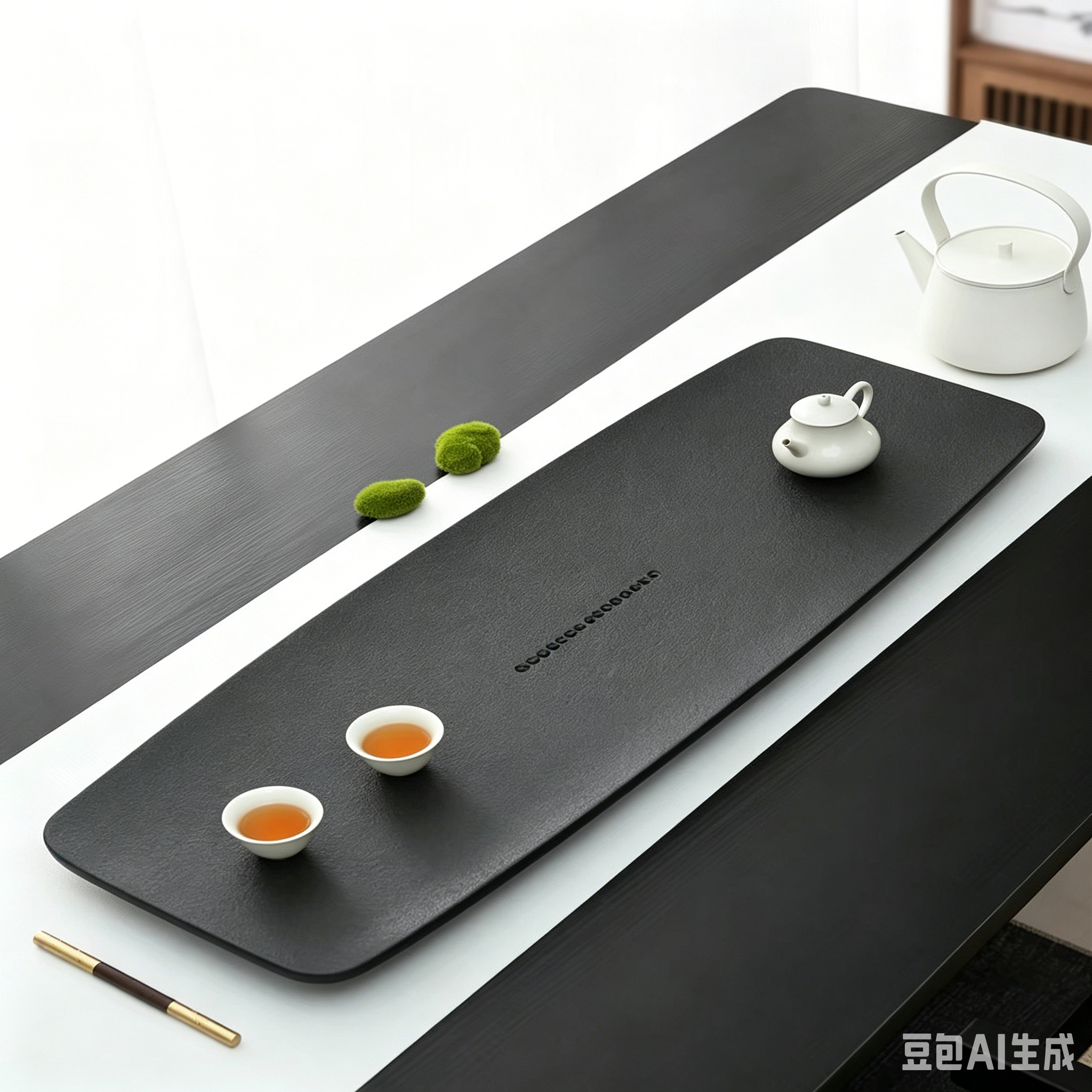 一葉扁舟 天然烏金石茶盤