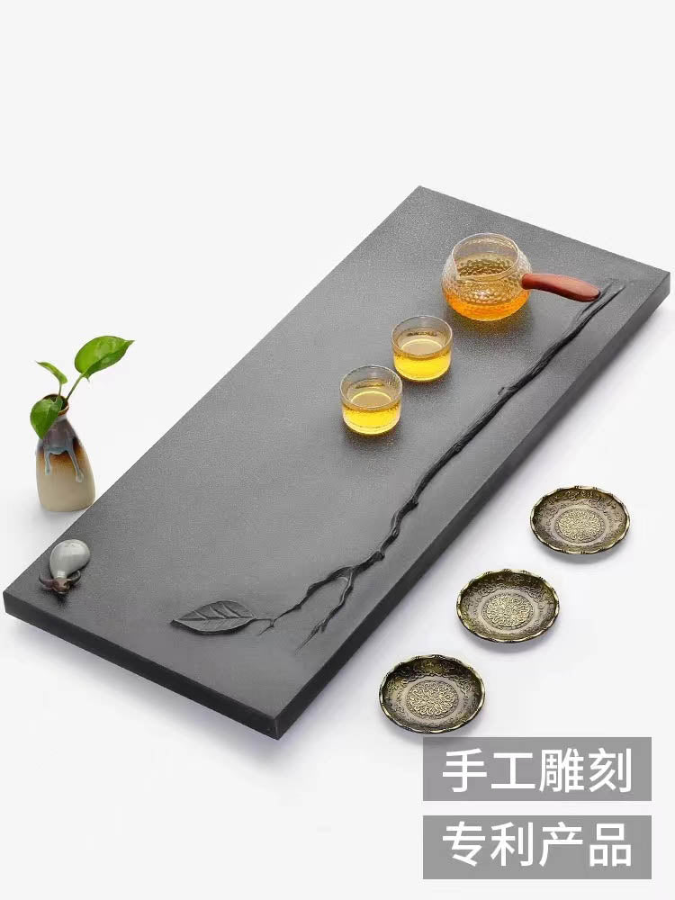 枯木逢春 天然烏金石茶盤