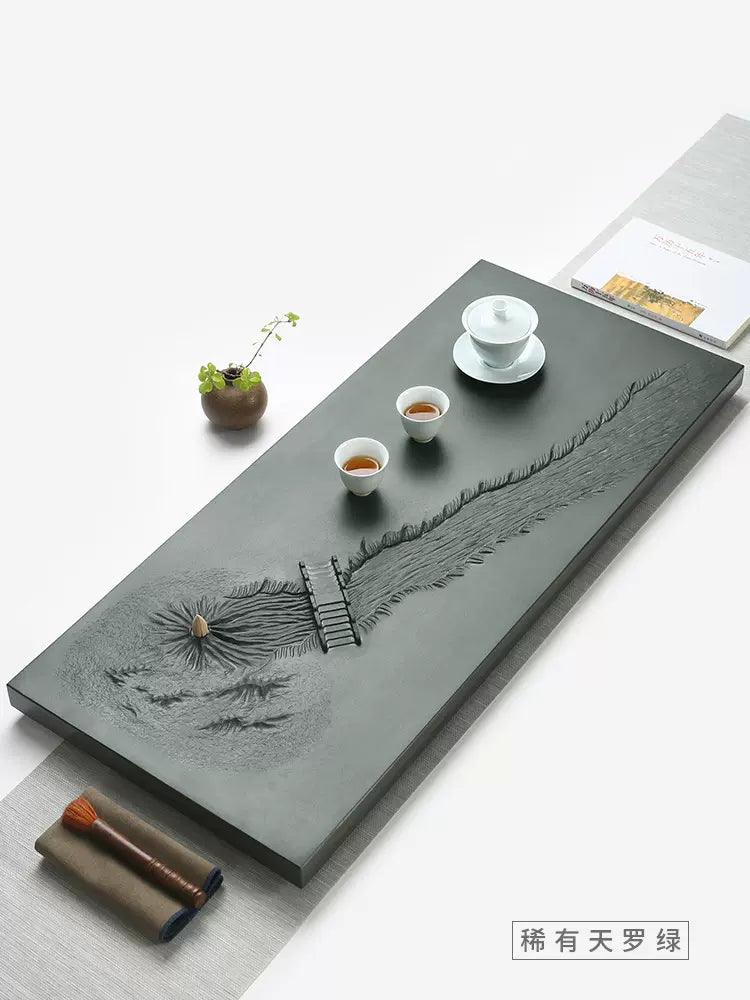 小橋流水 天然烏金石茶盤
