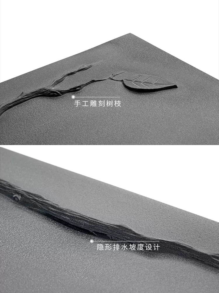 枯木逢春 天然烏金石茶盤