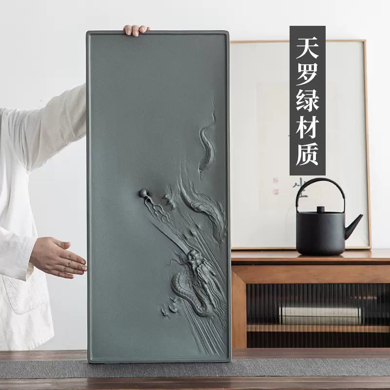 游龍戲珠 天然烏金石茶盤