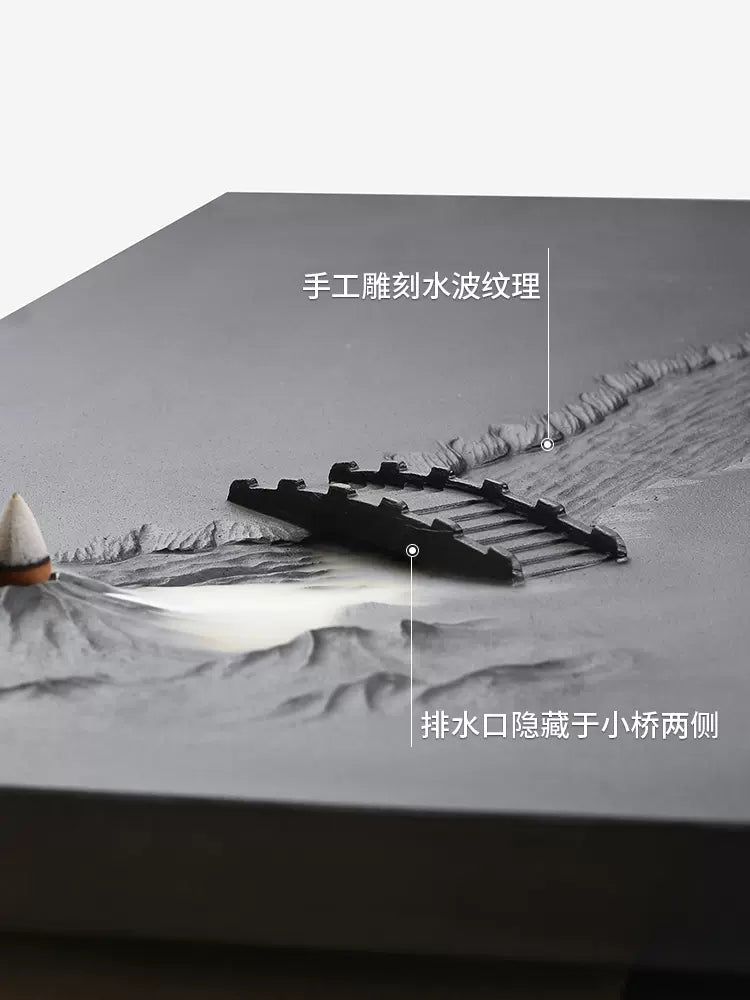 小橋流水 天然烏金石茶盤